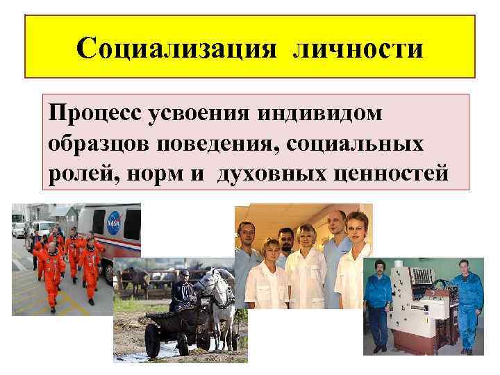 Социализация личности Процесс усвоения индивидом образцов поведения, социальных ролей, норм и духовных ценностей 