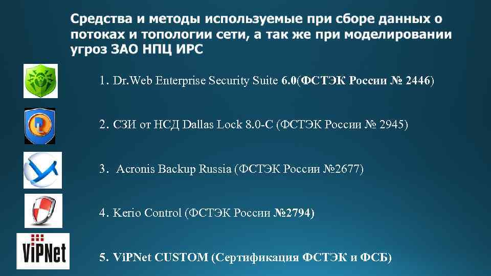 1. Dr. Web Enterprise Security Suite 6. 0(ФСТЭК России № 2446) 2. СЗИ от