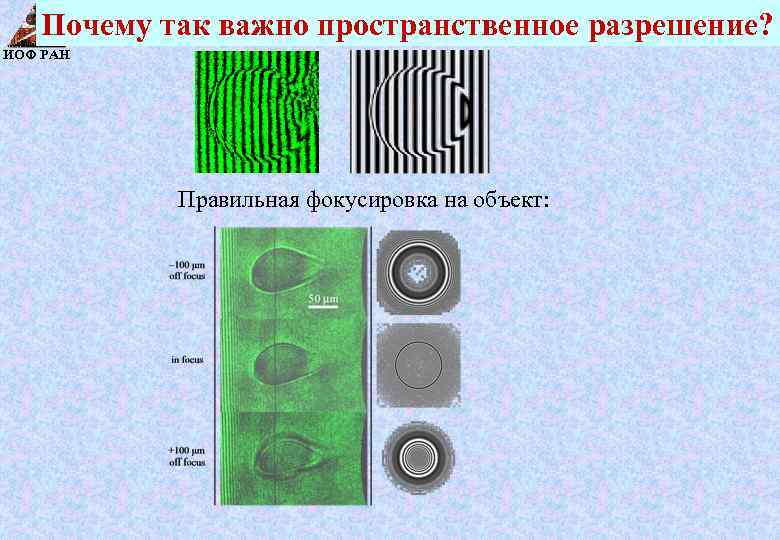 Почему так важно пространственное разрешение? ИОФ РАН Правильная фокусировка на объект: 