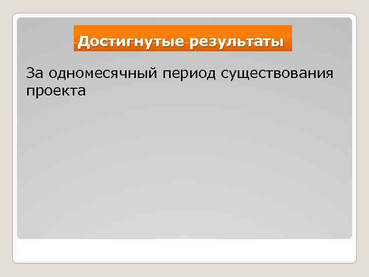 Достигнутые результаты За одномесячный период существования проекта 