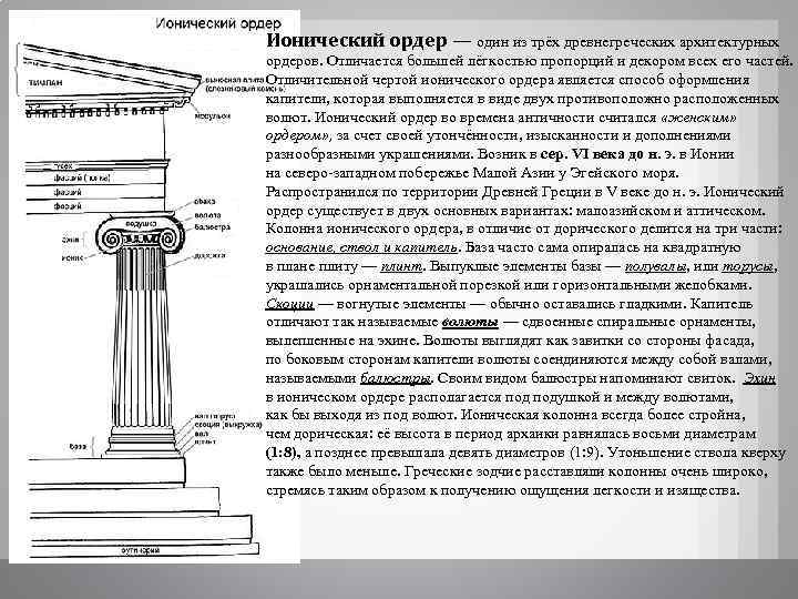 Ионический ордер — один из трёх древнегреческих архитектурных ордеров. Отличается большей лёгкостью пропорций и