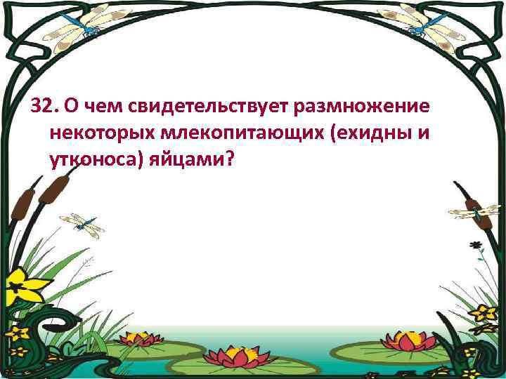 32. О чем свидетельствует размножение некоторых млекопитающих (ехидны и утконоса) яйцами? 