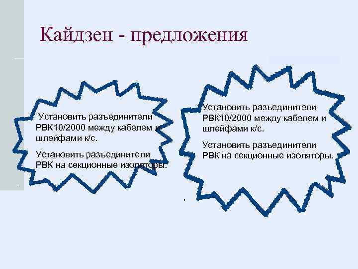 Кайдзен - предложения Установить разъединители РВК 10/2000 между кабелем и шлейфами к/с. Установить разъединители