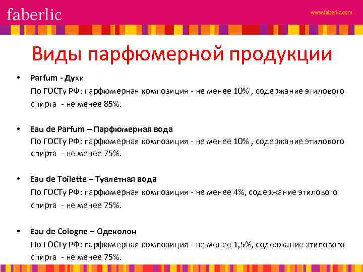 Виды парфюмерной продукции • Parfum - Духи По ГОСТу РФ: парфюмерная композиция - не