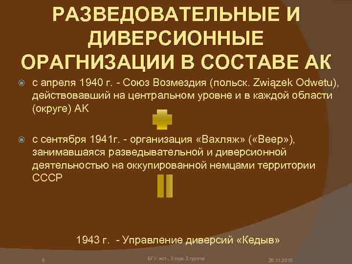 РАЗВЕДОВАТЕЛЬНЫЕ И ДИВЕРСИОННЫЕ ОРАГНИЗАЦИИ В СОСТАВЕ АК с апреля 1940 г. - Союз Возмездия