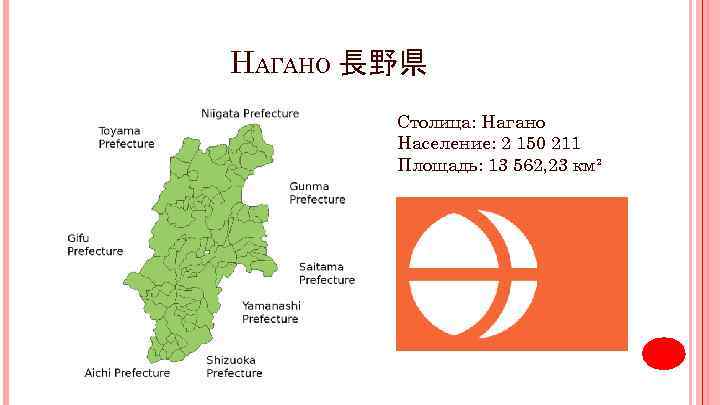 НАГАНО 長野県 Столица: Нагано Население: 2 150 211 Площадь: 13 562, 23 км² 