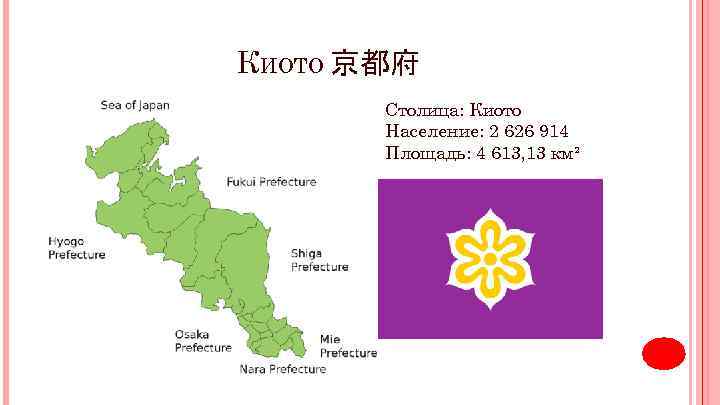 КИОТО 京都府 Столица: Киото Население: 2 626 914 Площадь: 4 613, 13 км² 