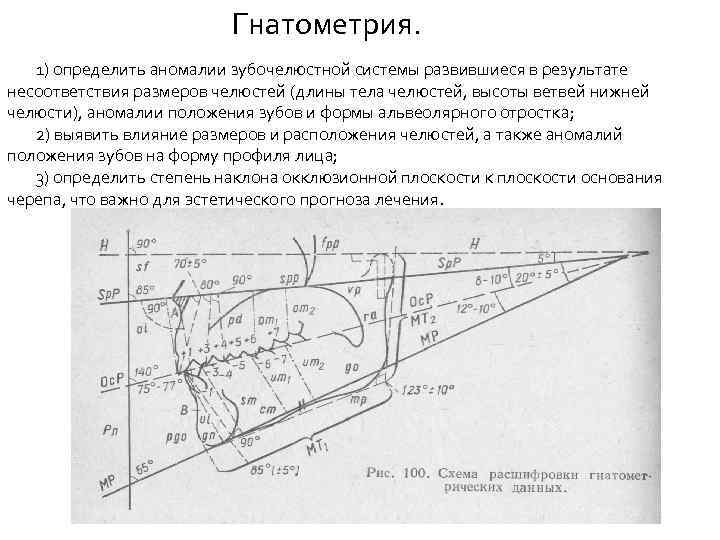  Гнатометрия. 1) определить аномалии зубочелюстной системы развившиеся в результате несоответствия размеров челюстей (длины