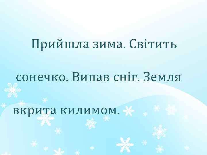 Прийшла зима. Світить сонечко. Випав сніг. Земля вкрита килимом. 