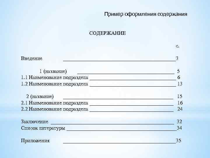 Как правильно оформлять оглавление проекта