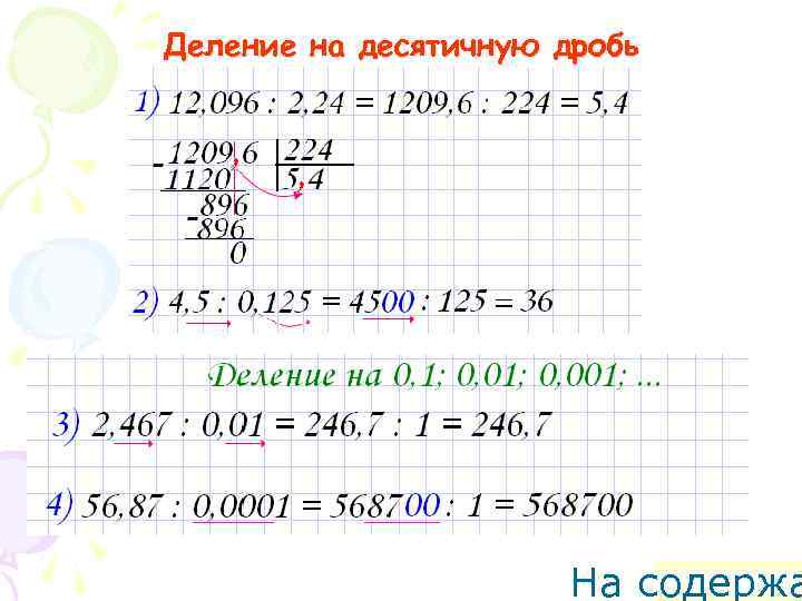 Деление на десятичную дробь На содержа 