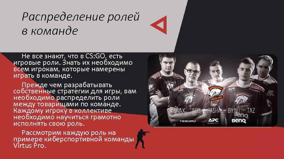 Распределение ролей в команде Не все знают, что в CS: GO, есть игровые роли.