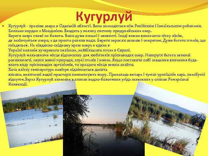  Кугурлуй - красиве озеро в Одеській області. Воно знаходиться між Ренійским і Ізмаїльським