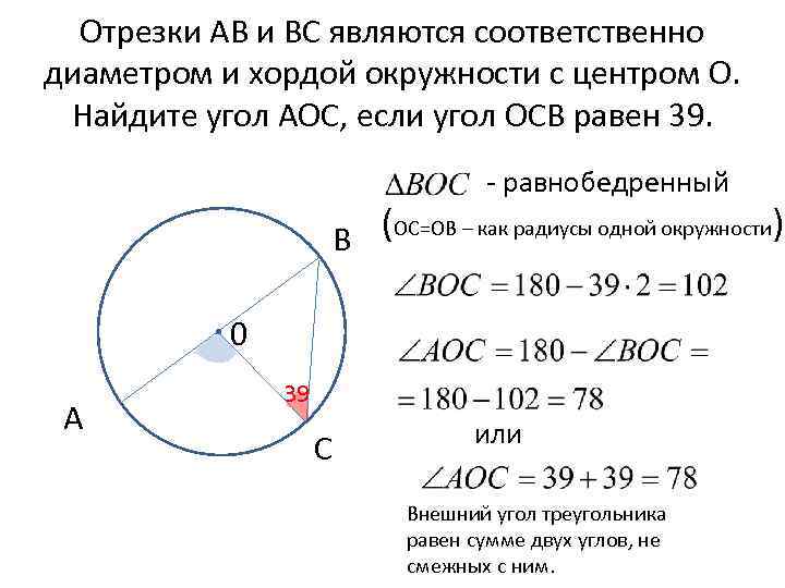 В окружности с центром о отрезки