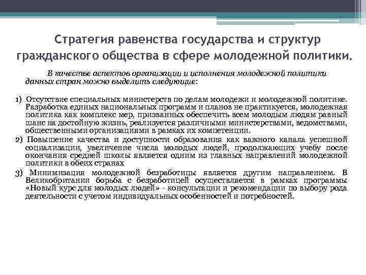  Стратегия равенства государства и структур гражданского общества в сфере молодежной политики. В качестве