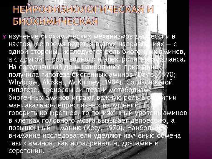  изучение биохимических механизмов депрессии в настоящее время ведется в двух направлениях — с