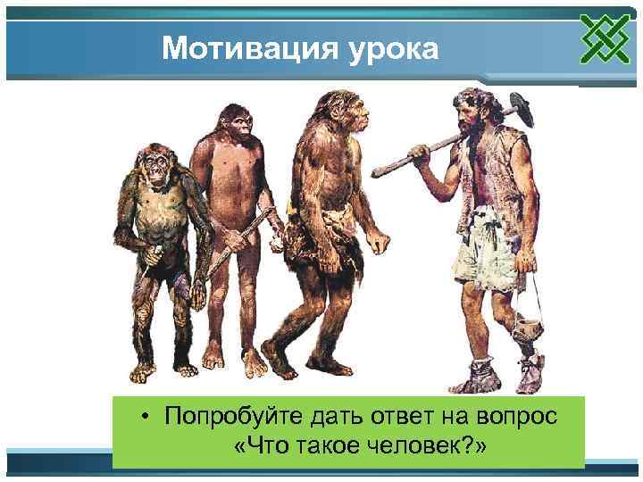 Мотивация урока • Попробуйте дать ответ на вопрос «Что такое человек? » 