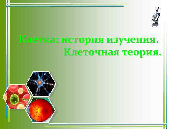 Клетка: история изучения. Клеточная теория. 