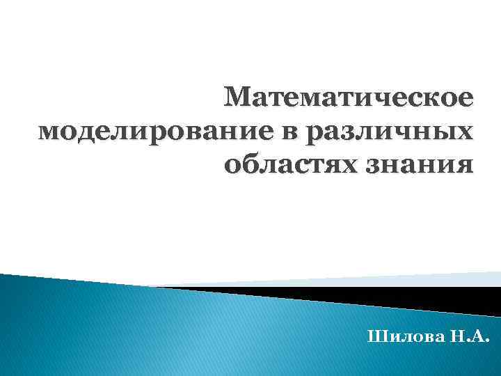 Математическое моделирование в различных областях знания Шилова Н. А. 