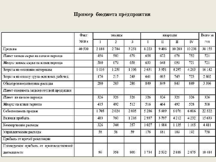 Пример бюджета предприятия 