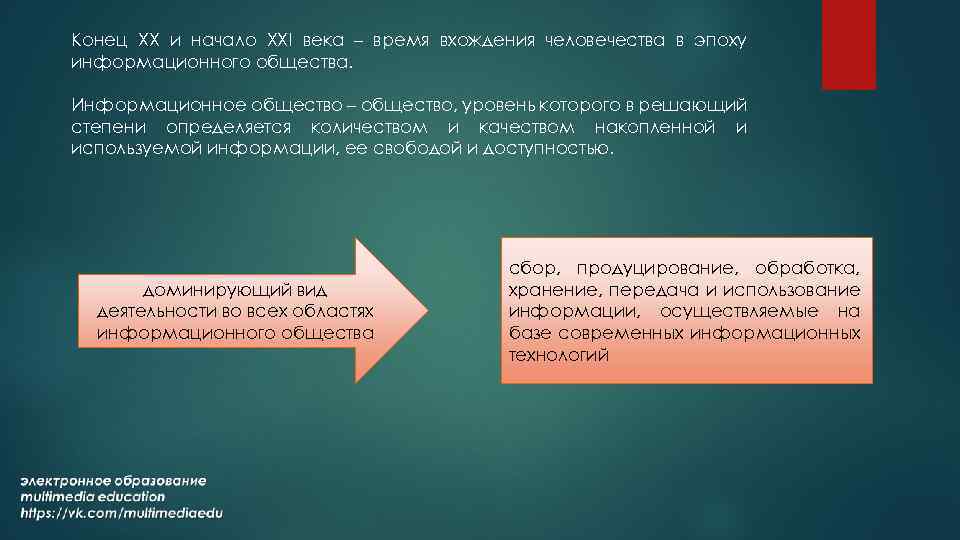 Конец ХХ и начало ХХI века – время вхождения человечества в эпоху информационного общества.