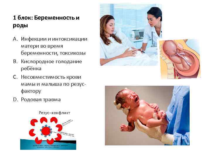 1 блок: Беременность и роды A. Инфекции и интоксикации матери во время беременности, токсикозы
