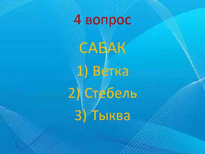 4 вопрос САБАК 1) Ветка 2) Стебель 3) Тыква 