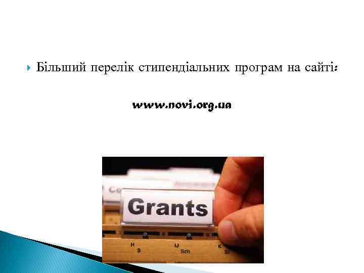  Більший перелік стипендіальних програм на сайті: www. novi. org. ua 