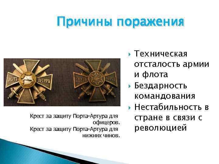 Причины поражения Крест за защиту Порта-Артура для офицеров. Крест за защиту Порта-Артура для нижних
