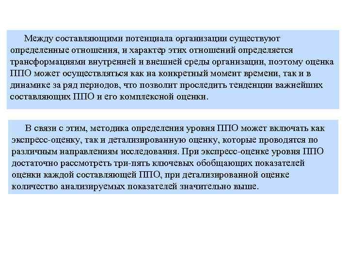 Между составляющими потенциала организации существуют определенные отношения, и характер этих отношений определяется трансформациями внутренней