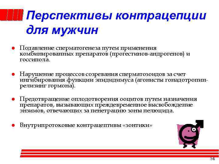 Перспективы контрацепции для мужчин l Подавление сперматогенеза путем применения комбинированных препаратов (прогестинов-андрогенов) и госсипола.