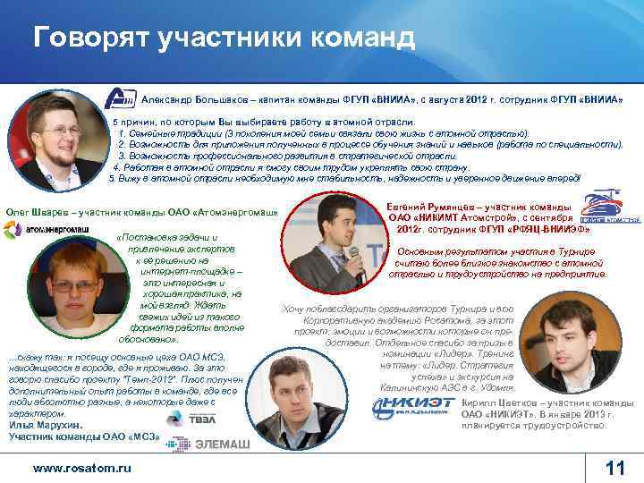 Говорят участники команд Александр Большаков – капитан команды ФГУП «ВНИИА» , с августа 2012