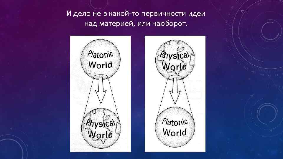 И дело не в какой-то первичности идеи над материей, или наоборот. 