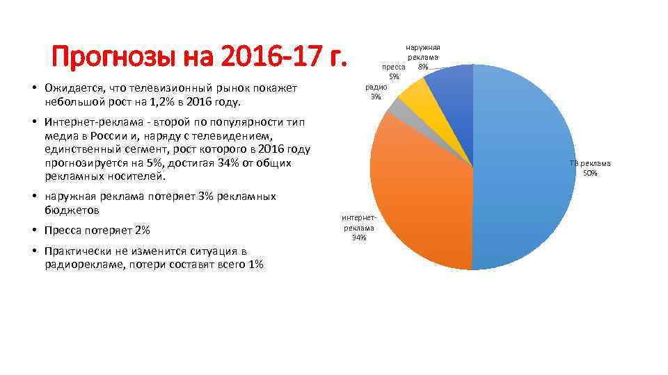 Прогнозы на 2016 -17 г. • Ожидается, что телевизионный рынок покажет небольшой рост на