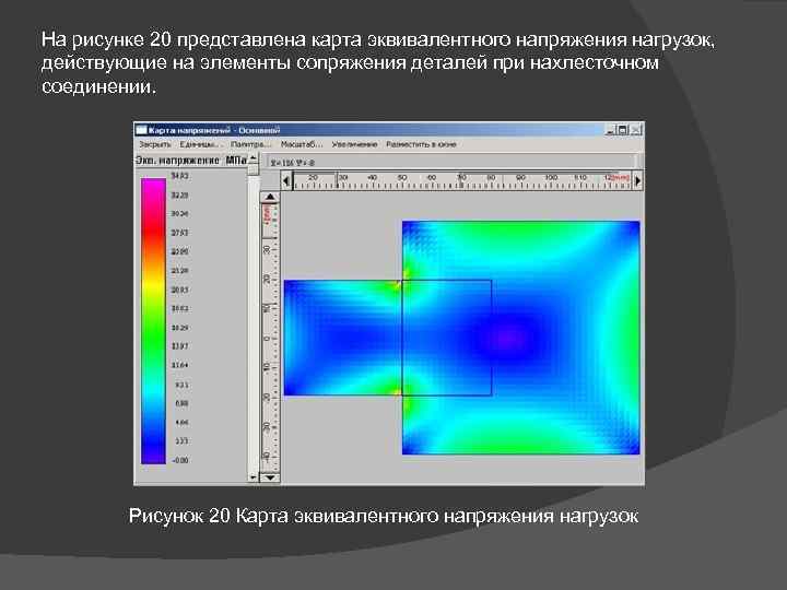 На рисунке 20 представлена карта эквивалентного напряжения нагрузок, действующие на элементы сопряжения деталей при