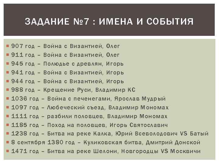 ЗАДАНИЕ № 7 : ИМЕНА И СОБЫТИЯ 907 год – Война с Византией, Олег