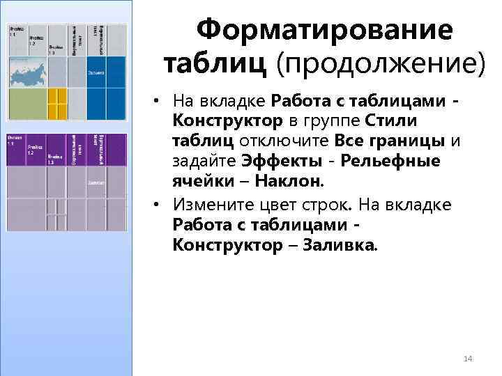 Форматирование таблицы