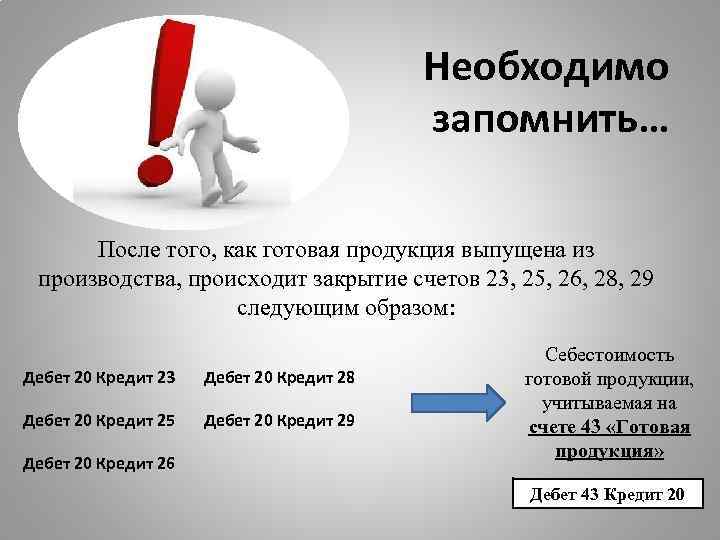 Необходимо запомнить… После того, как готовая продукция выпущена из производства, происходит закрытие счетов 23,