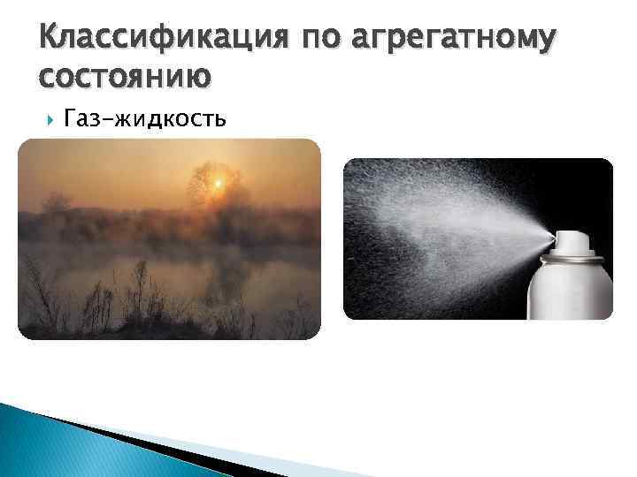 Классификация по агрегатному состоянию Газ-жидкость 