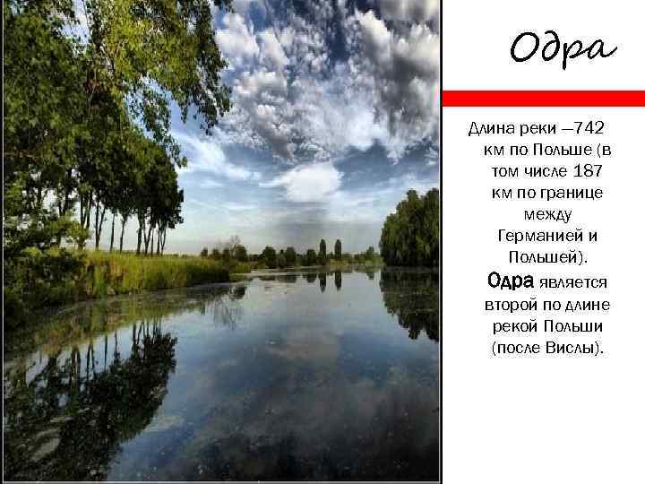 Одра Длина реки — 742 км по Польше (в том числе 187 км по