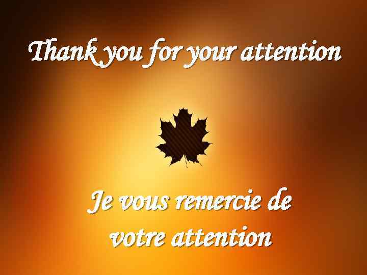 Thank you for your attention Je vous remercie de votre attention 