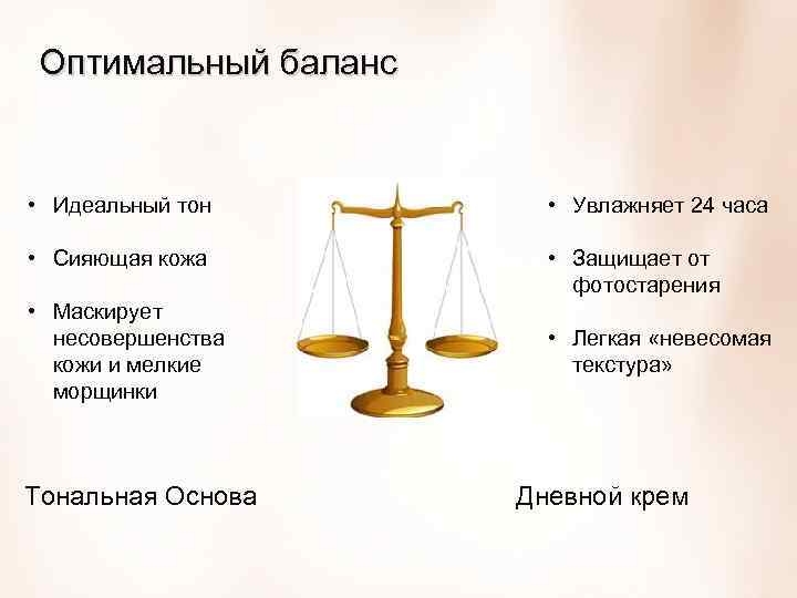 Оптимальный баланс • Идеальный тон • Увлажняет 24 часа • Сияющая кожа • Защищает