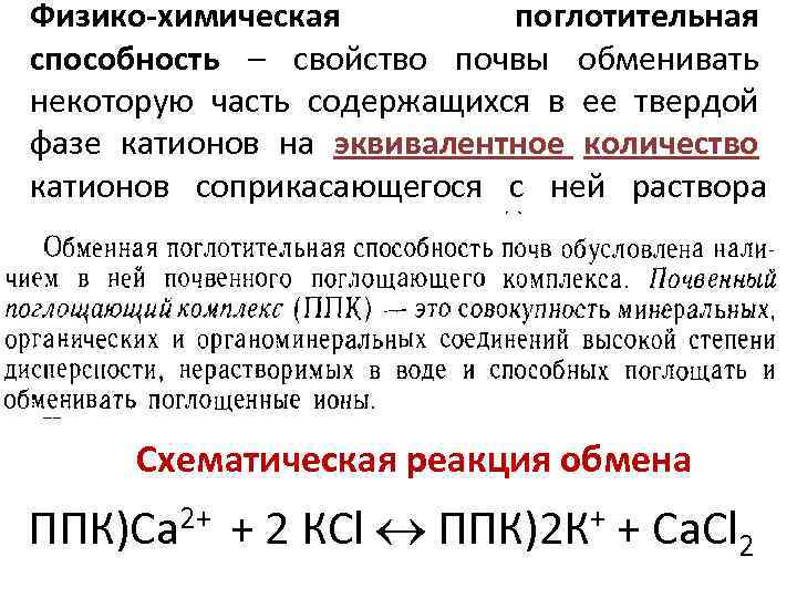 Физико-химическая поглотительная способность – свойство почвы обменивать некоторую часть содержащихся в ее твердой фазе