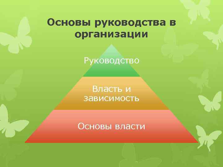 Основы руководства в организации Руководство Власть и зависимость Основы власти 