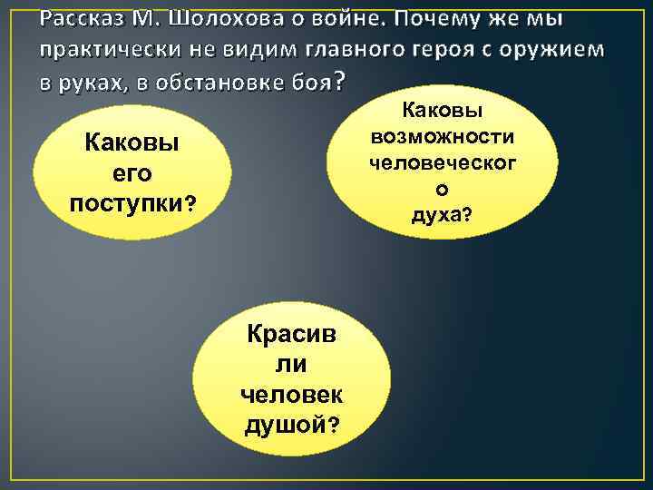 Рассказ М. Шолохова о войне. Почему же мы практически не видим главного героя с