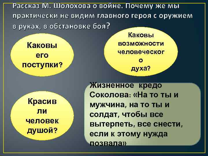 Рассказ М. Шолохова о войне. Почему же мы практически не видим главного героя с