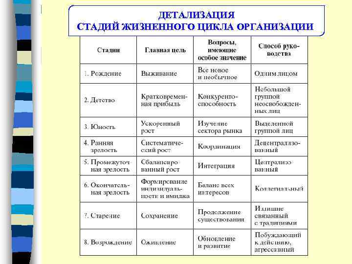 ДЕТАЛИЗАЦИЯ СТАДИЙ ЖИЗНЕННОГО ЦИКЛА ОРГАНИЗАЦИИ 