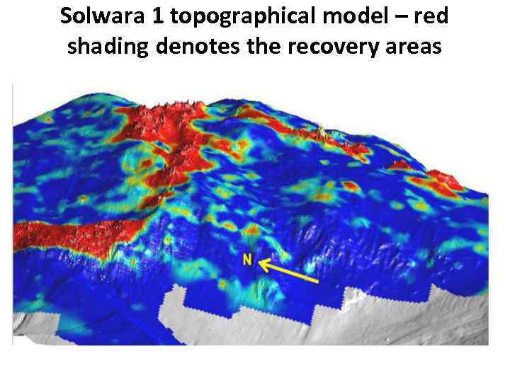 Solwara 1 topographical model – red shading denotes the recovery areas 