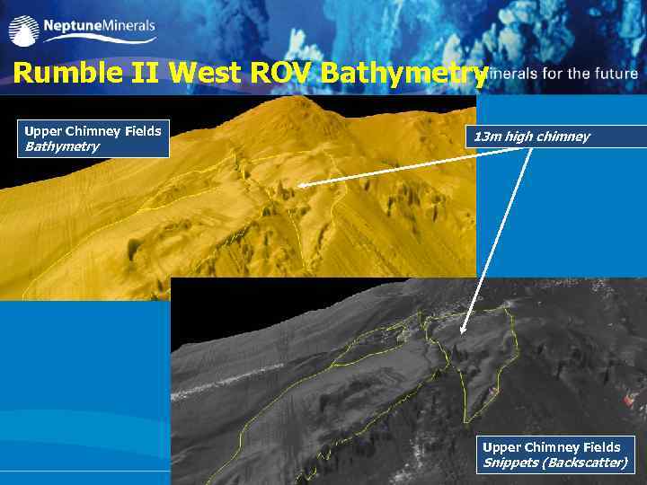 Rumble II West ROV Bathymetry Upper Chimney Fields Bathymetry 13 m high chimney Upper