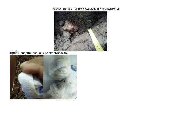 Измерение глубины производилось при помощи метра Пробы подписывались и упаковывались 